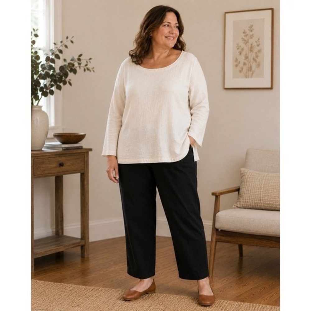 Pure Jill J.Jill 100% Cotton Cream Long Sleeve Top XL NWT Relaxed Scoop Neck